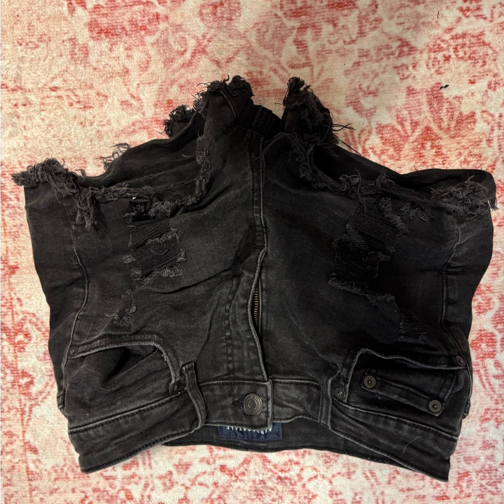 Distressed Black Denim Shorts